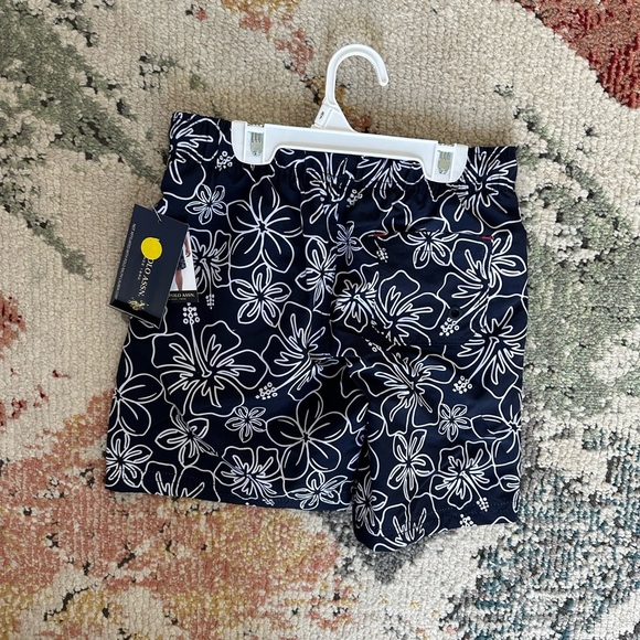 New US Polo Assn Boys Tropical Hibiscus Swim Trunks Size Small (6/7) Navy White - Picture 7 of 11